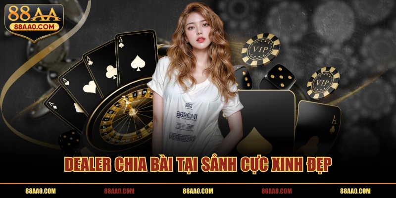 Dealer chia bài tại sảnh cực xinh đẹp